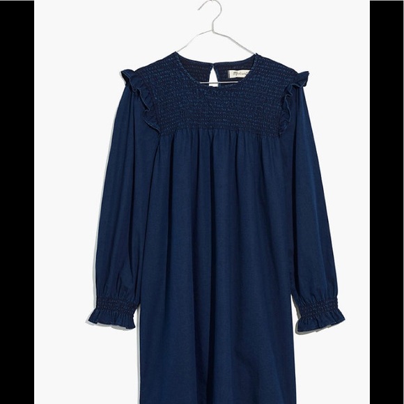 Madewell Indigo Ruffle-Neck Smocked Babydoll Dress - Picture 2 of 10